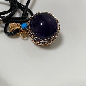 Black Obsidian Crystal Orb Necklace • Gold Wire Wrapped Pendant Boho